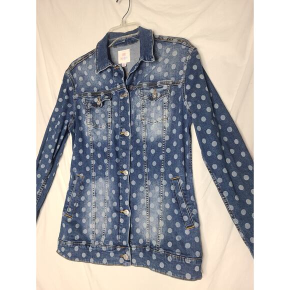 LuLaRoe Women's Blue Polka Dot Cotton Stretch Denim Jacket Medium - Picture 3 of 8